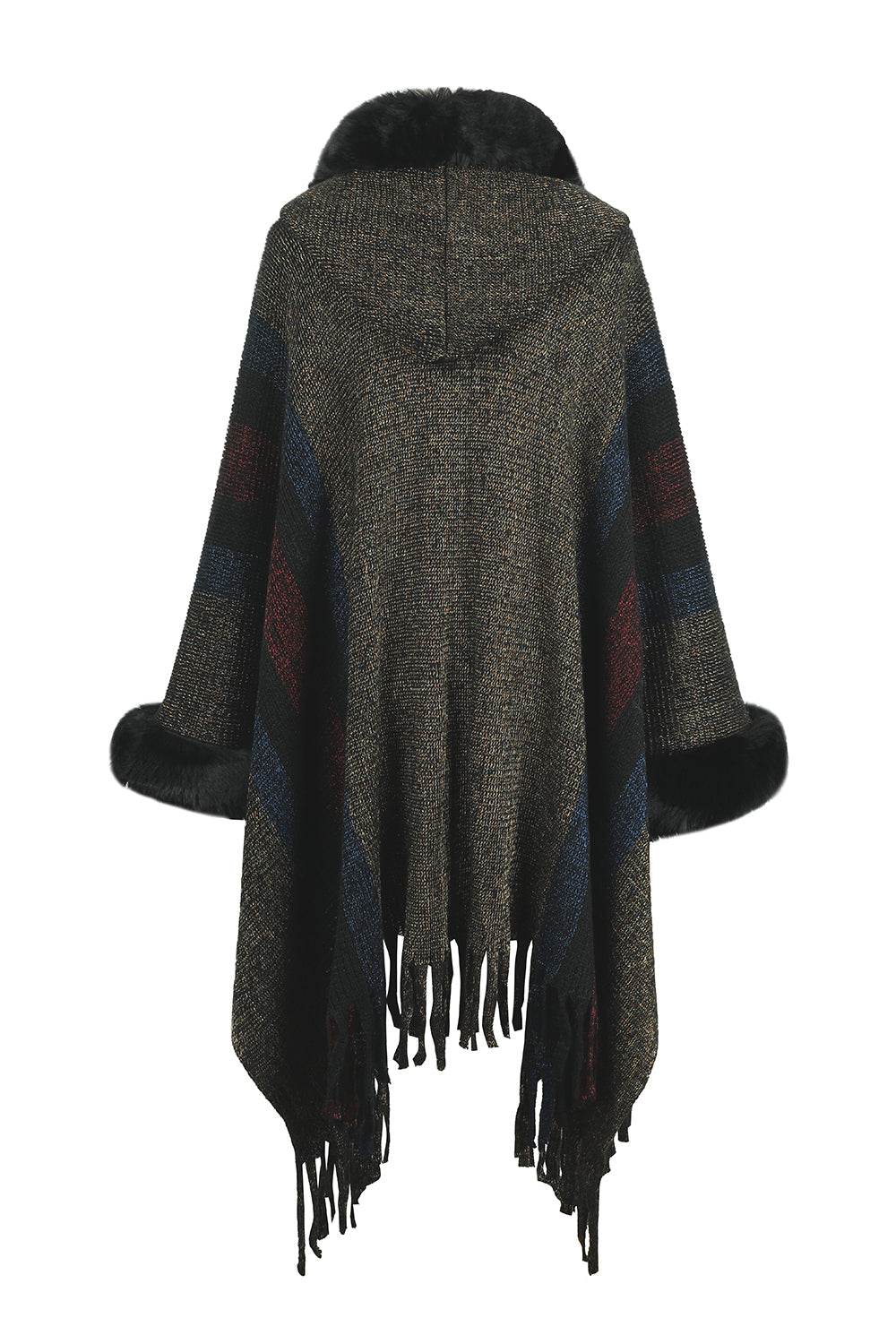 Color Block Fringe Detail Poncho - Delanoir