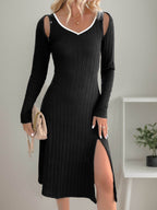 Perfee Slit Wide Strap Dress and Detachable Long Sleeves Set - Delanoir