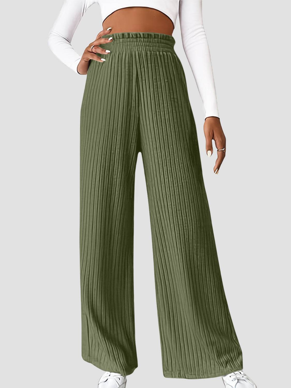 Ribbed High Waist Pants - Delanoir