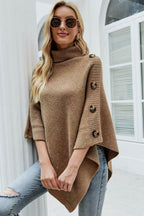 Turtleneck Buttoned Poncho - Delanoir