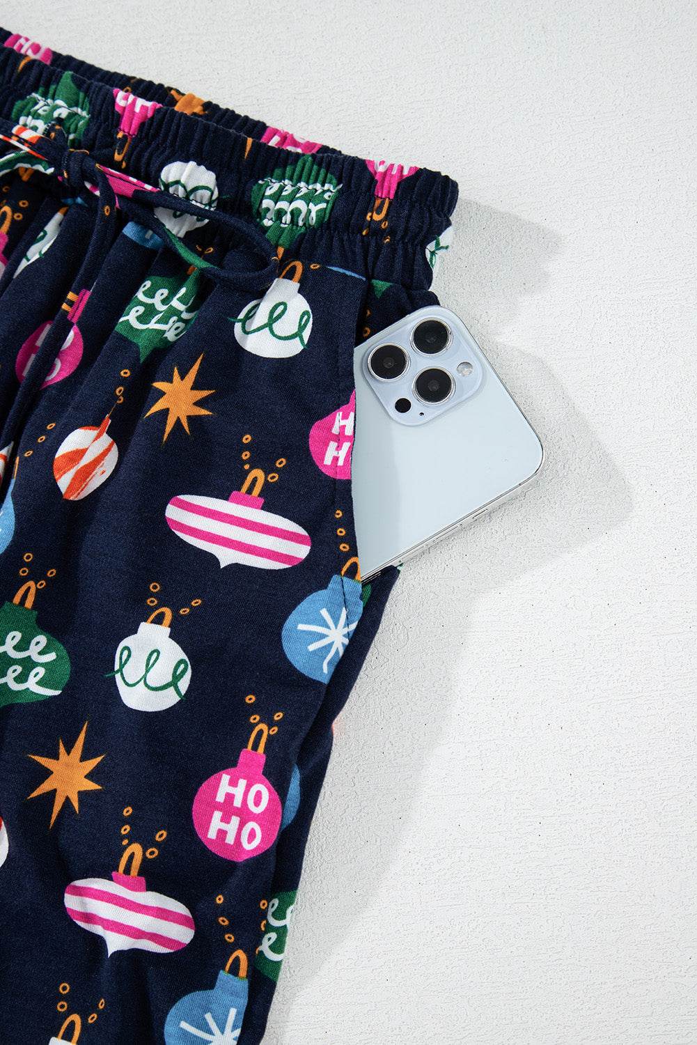 Christmas Lights Print Collared Neck Top and Pants Set - Delanoir