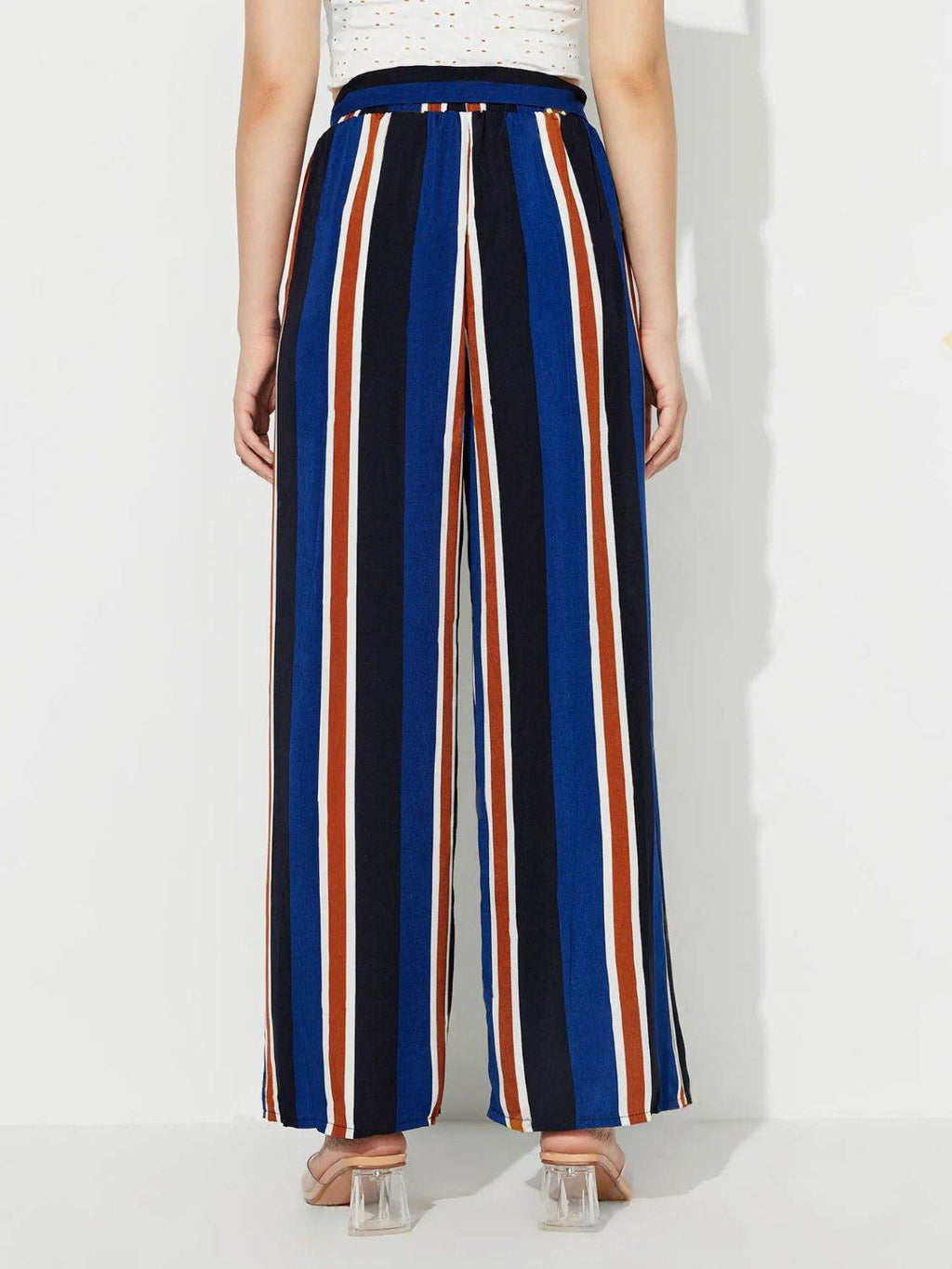 Side Slit Contrast Wide Leg Pants - Delanoir