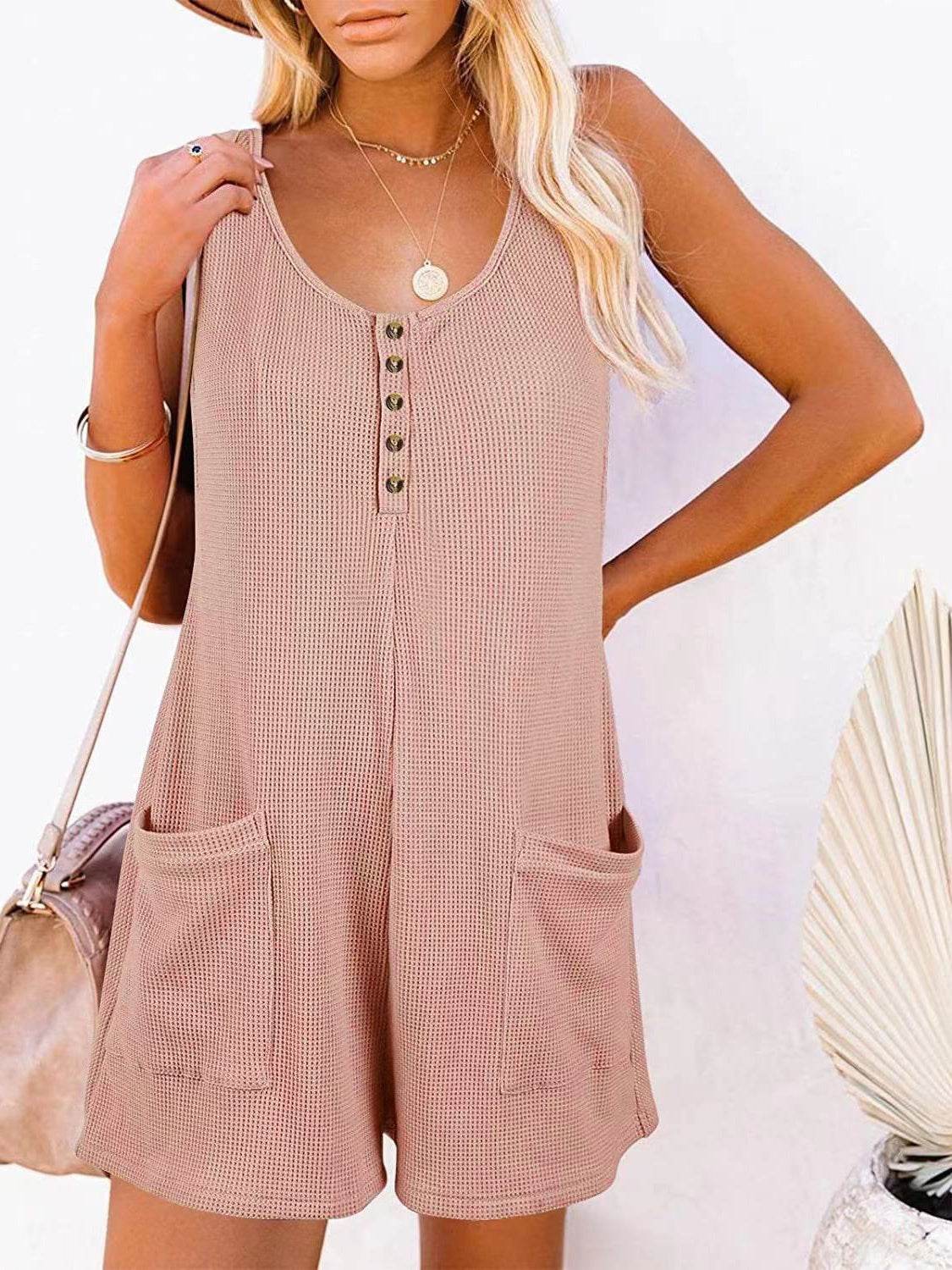 Full Size Pocketed Scoop Neck Sleeveless Romper - Delanoir