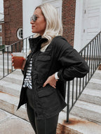 Pocketed Long Sleeve Zip Up Jacket - Delanoir