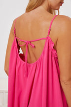 Double Take Full Size Ruffle Trim Tie Back Cami Jumpsuit with Pockets - Delanoir