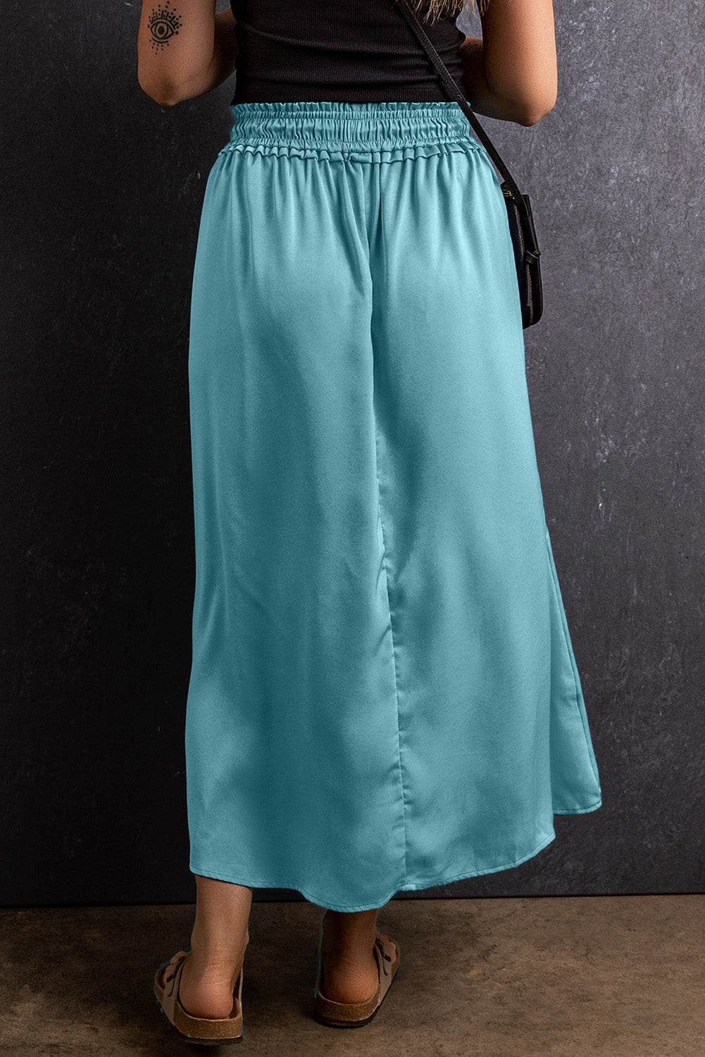 Slit Drawstring Elastic Waist Skirt - Delanoir