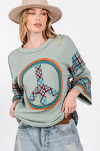 SAGE + FIG Peace Applique Patch Contrast Plaid Top - Delanoir