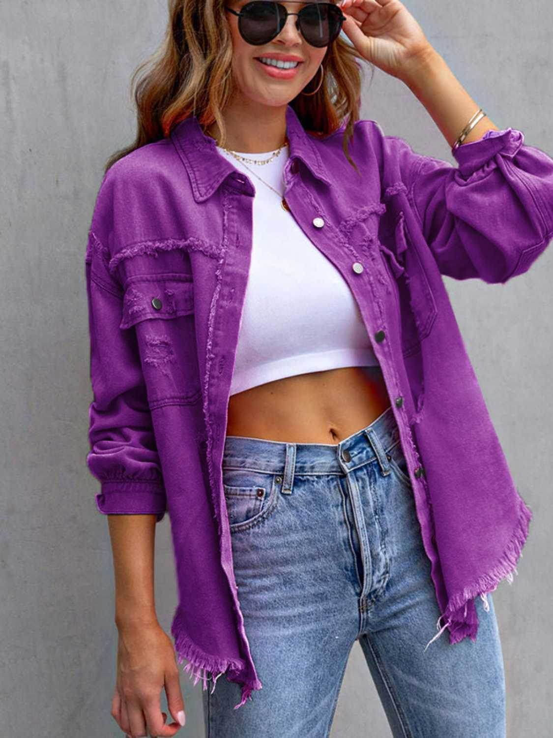 Distressed Drop Shoulder Denim Jacket - Delanoir