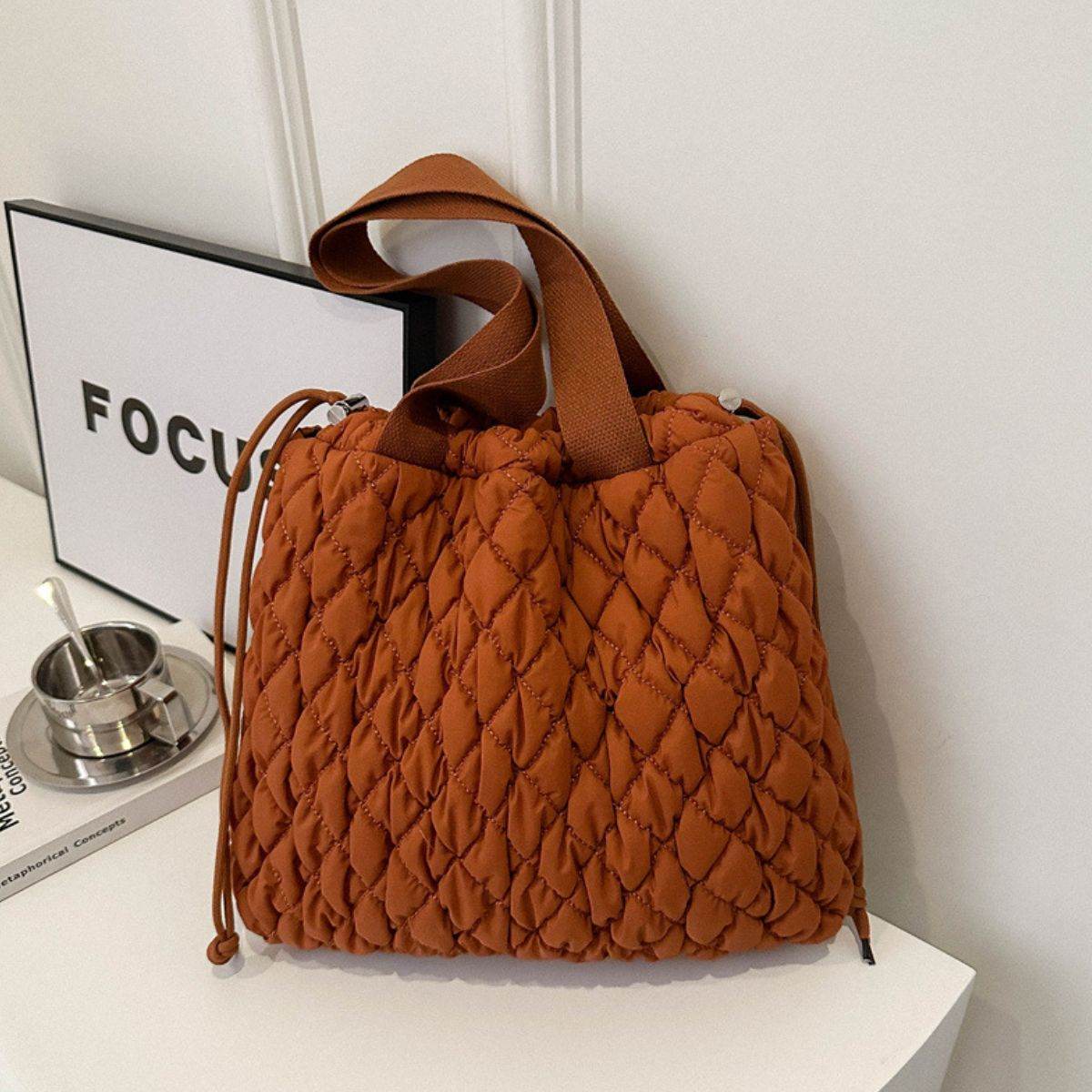 Drawstring Bubble Texture Tote Bag - Delanoir