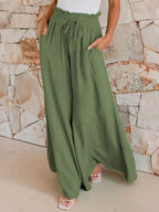 Drawstring Wide Leg Pants with Pockets - Delanoir