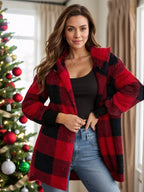 Plaid Long Sleeve Hooded Coat - Delanoir