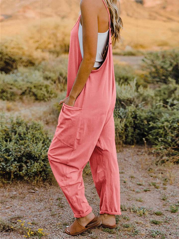 Double Take Full Size Sleeveless V-Neck Pocketed Jumpsuit - Delanoir