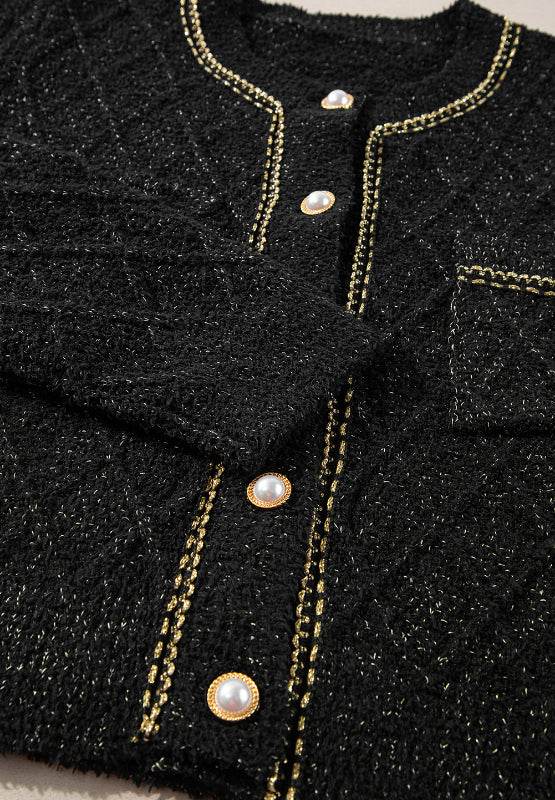 Round Neck Button Up Long Sleeve Cardigan - Delanoir
