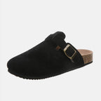 Suede Closed Toe Buckle Slide - Delanoir