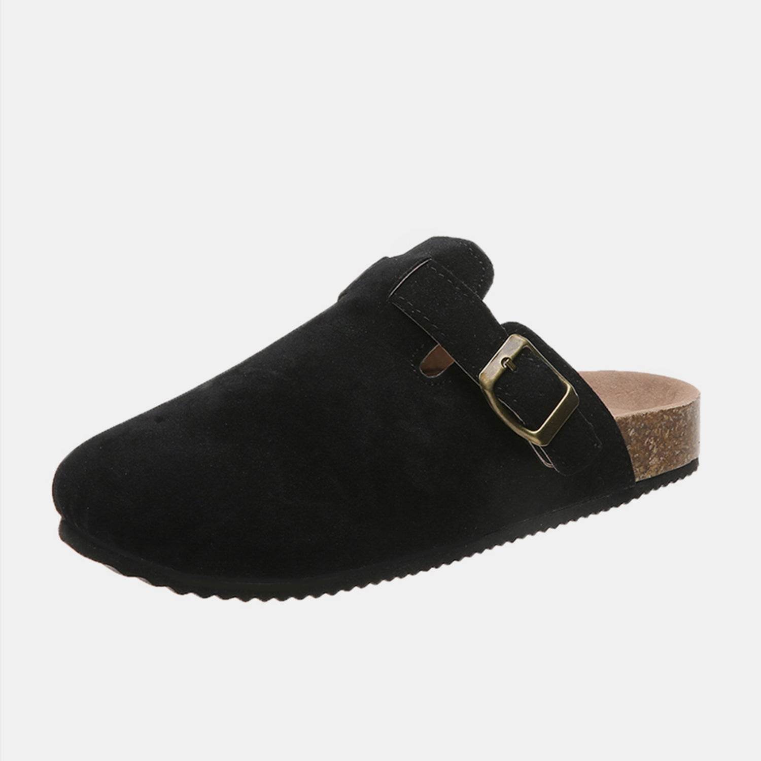 Suede Closed Toe Buckle Slide - Delanoir