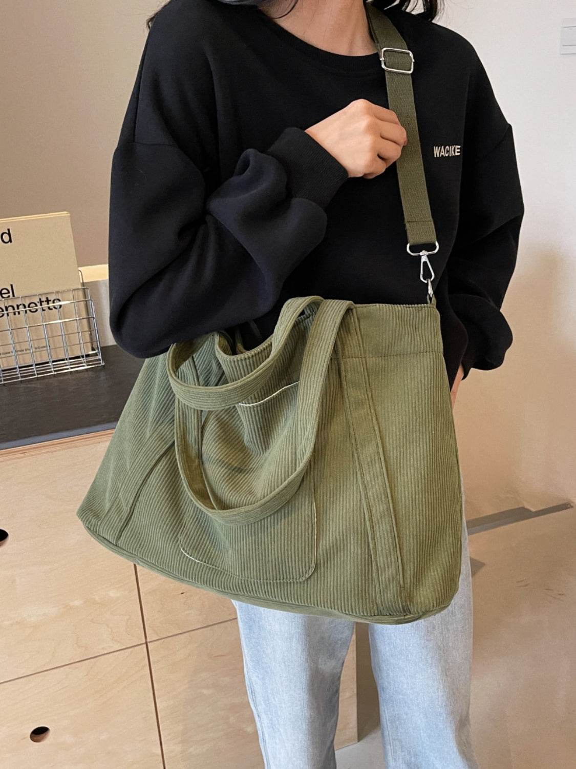 Corduroy Solid Large Tote Bag - Delanoir