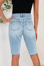 Distressed Pocketed Denim Shorts - Delanoir