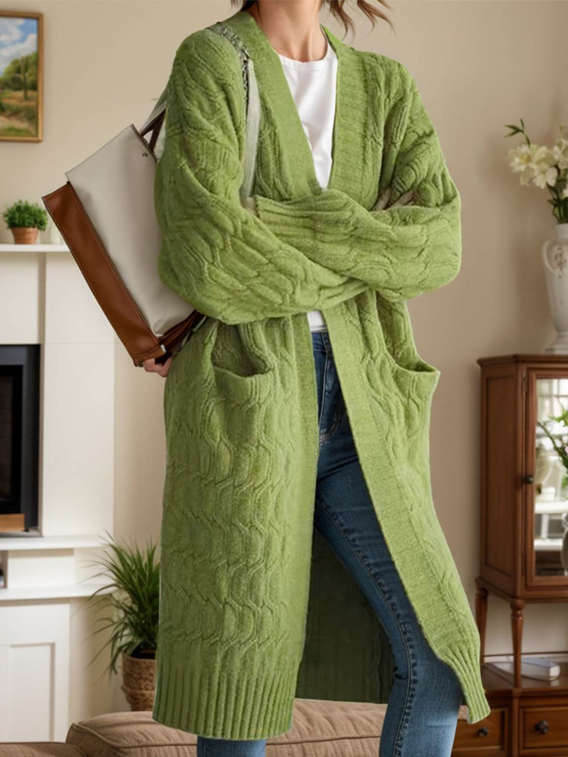 Open Front Long Sleeve Cardigan - Delanoir