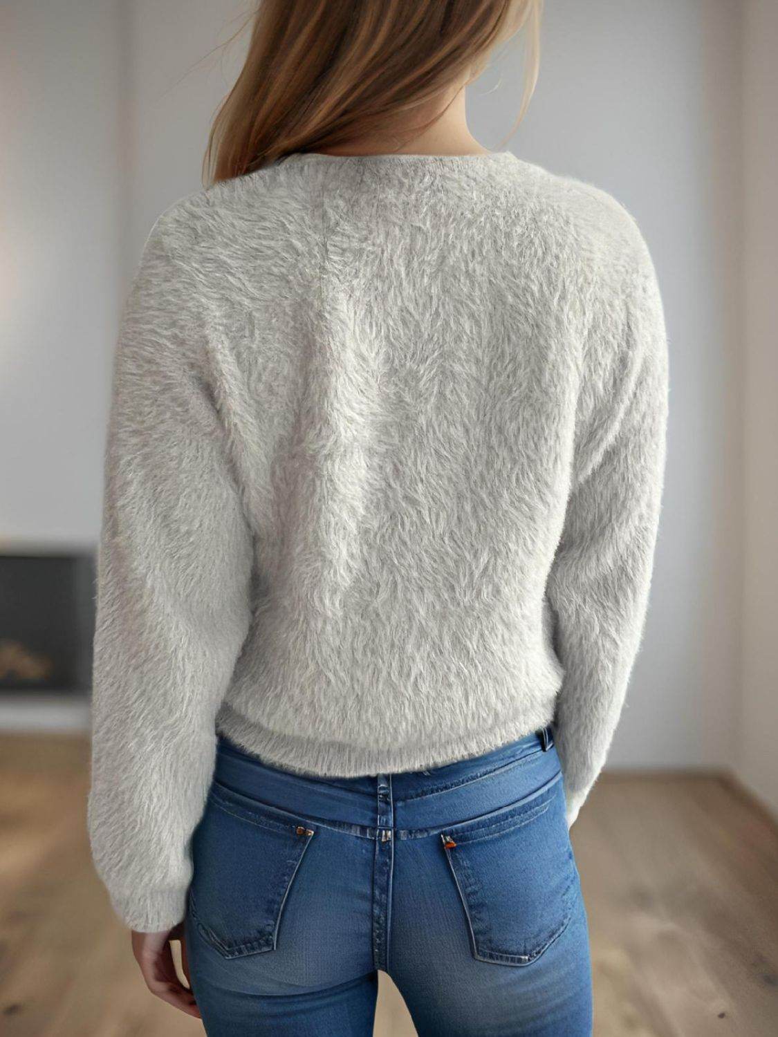 Cutout Knot Button Long Sleeve Cardigan - Delanoir