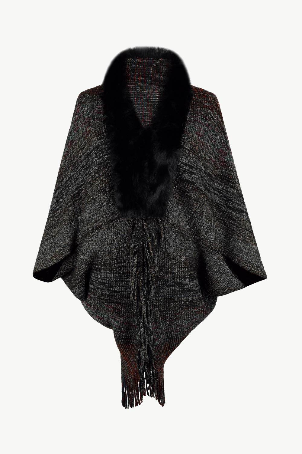 Open Front Fringe Hem Poncho - Delanoir
