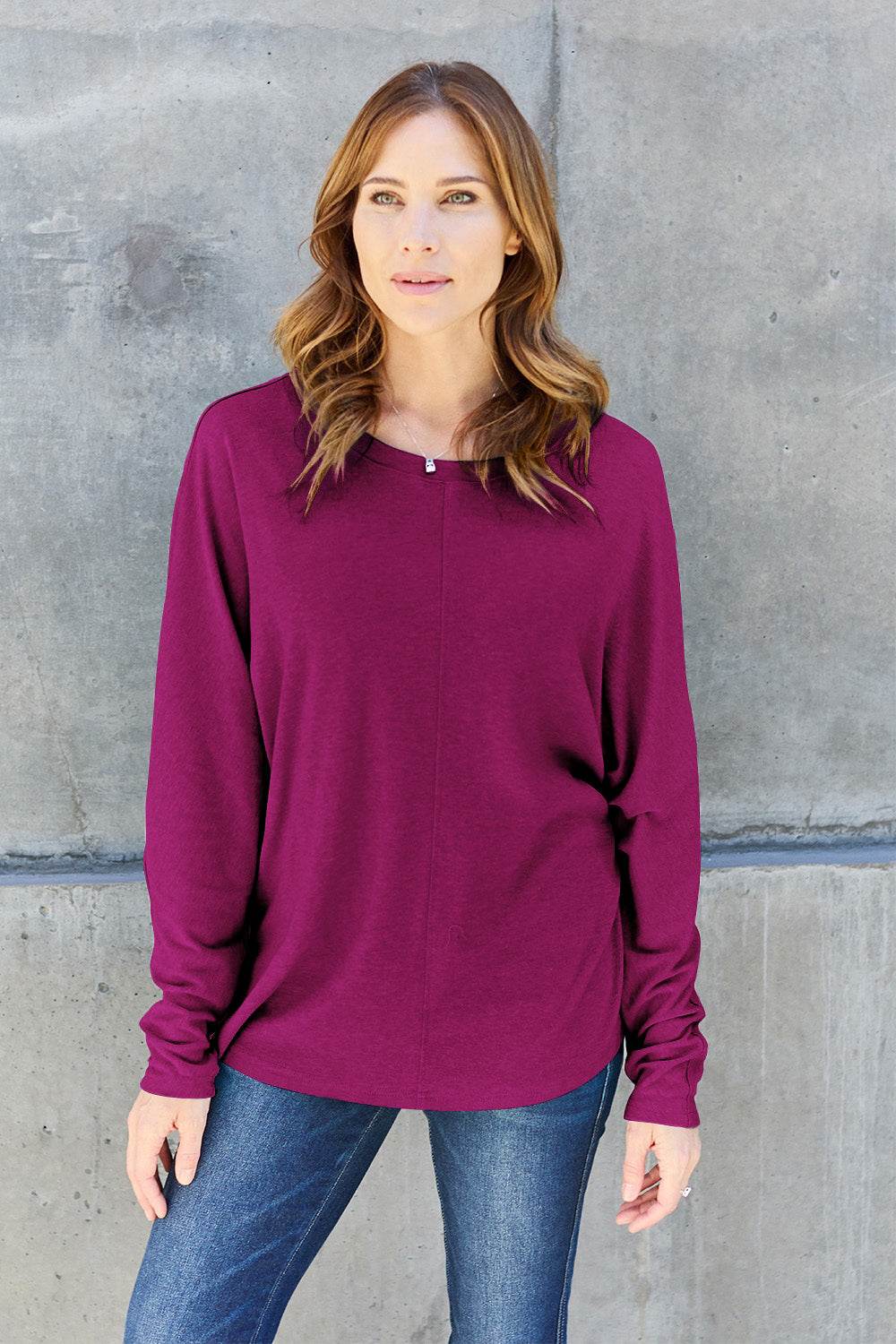 Double Take Full Size Round Neck Long Sleeve T-Shirt - Delanoir