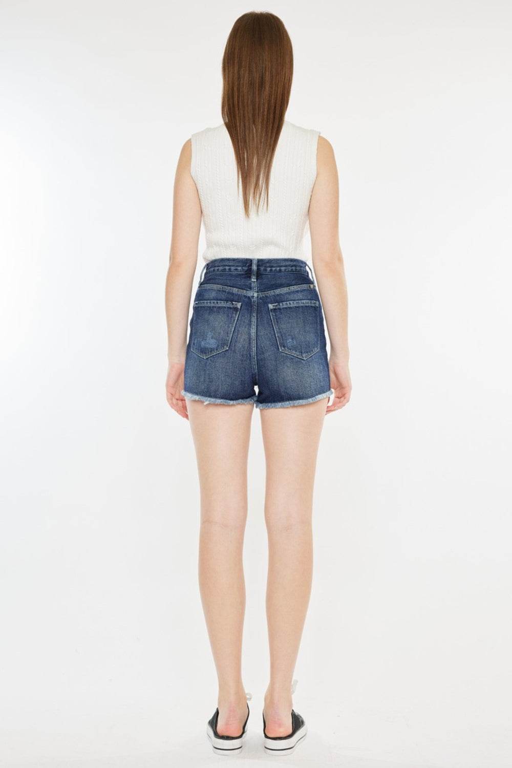 Kancan Raw Hem Button Fly Denim Shorts - Delanoir