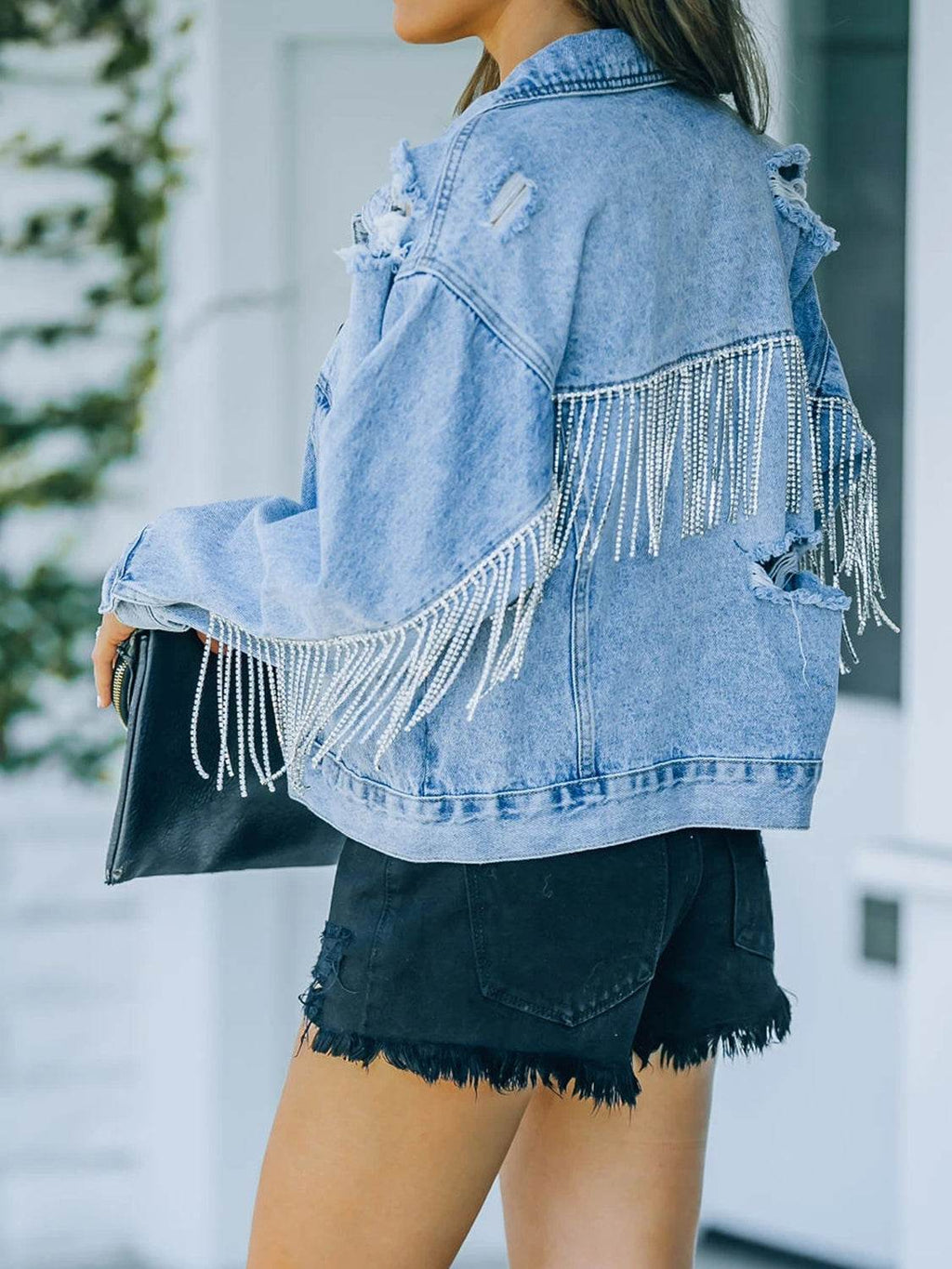 Distressed Fringe Denim Jacket - Delanoir