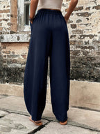 Elastic Waist Pants with Pockets - Delanoir