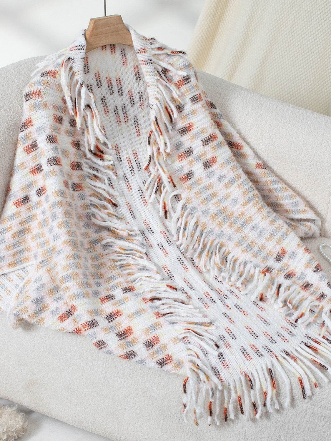Fringe Open Front Half Sleeve Poncho - Delanoir
