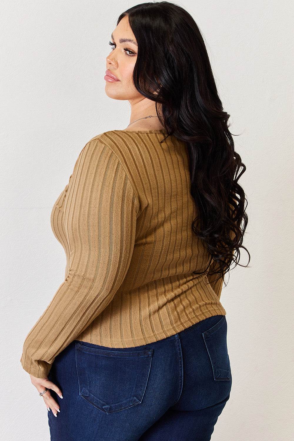 Basic Bae Full Size Ribbed Long Sleeve T-Shirt - Delanoir