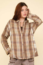 VERY J Contrast Plaid Raw Detail Shirt - Delanoir