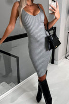 Ribbed Round Neck Top and Cami Dress Sweater Set - Delanoir