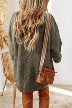 Cable-Knit Round Neck Sweater Dress - Delanoir