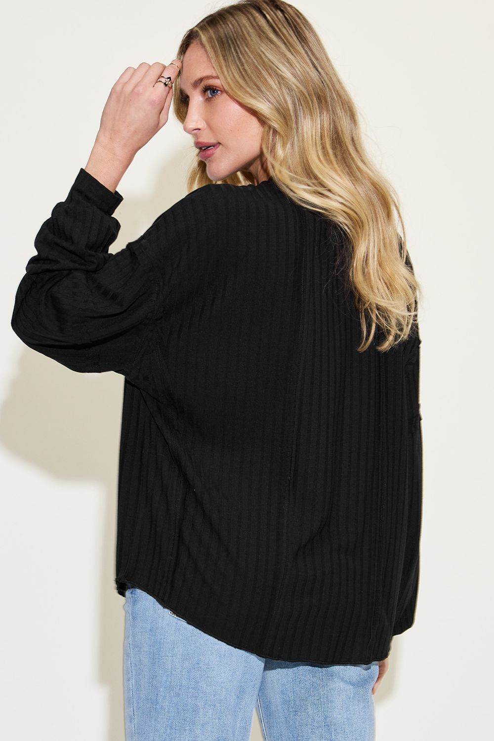 Basic Bae Full Size Ribbed Round Neck Long Sleeve T-Shirt - Delanoir