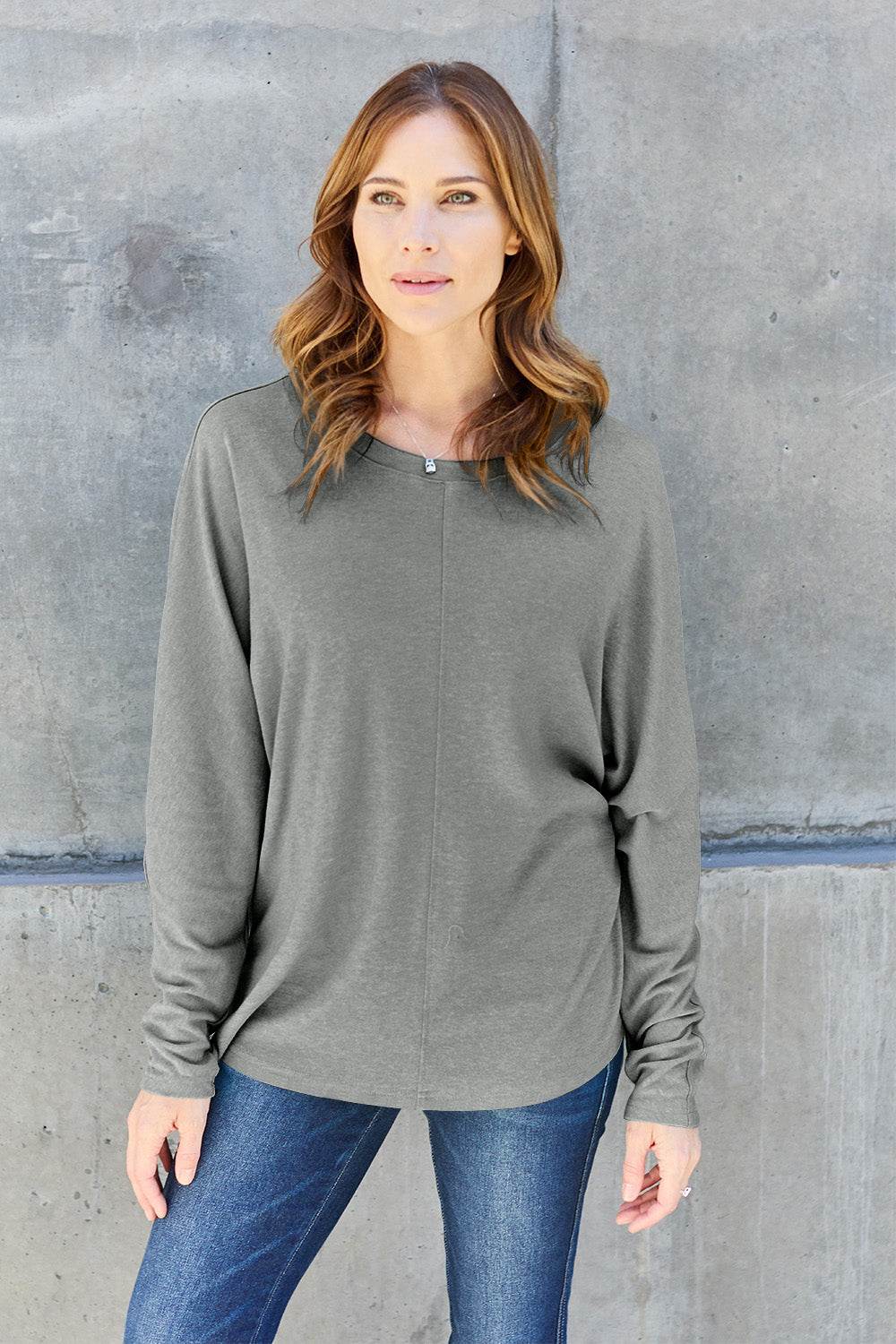 Double Take Full Size Round Neck Long Sleeve T-Shirt - Delanoir