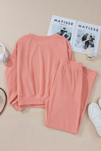 Round Neck Long Sleeve Top and Pants Set - Delanoir