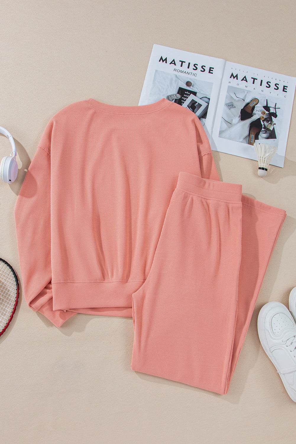 Round Neck Long Sleeve Top and Pants Set - Delanoir