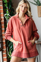 First Love Grommet Split Neck Kangaroo Pocket Sweatshirt - Delanoir