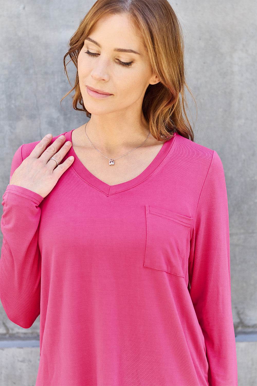 Basic Bae Full Size V-Neck Long Sleeve Top - Delanoir