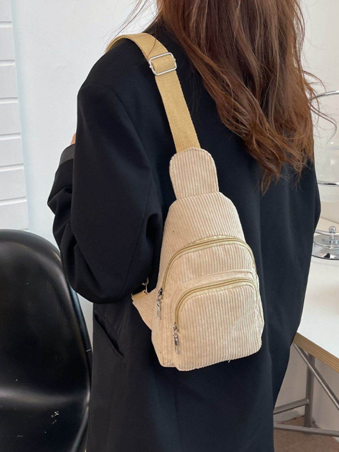 Corduroy Solid Color Crossbody Bag - Delanoir