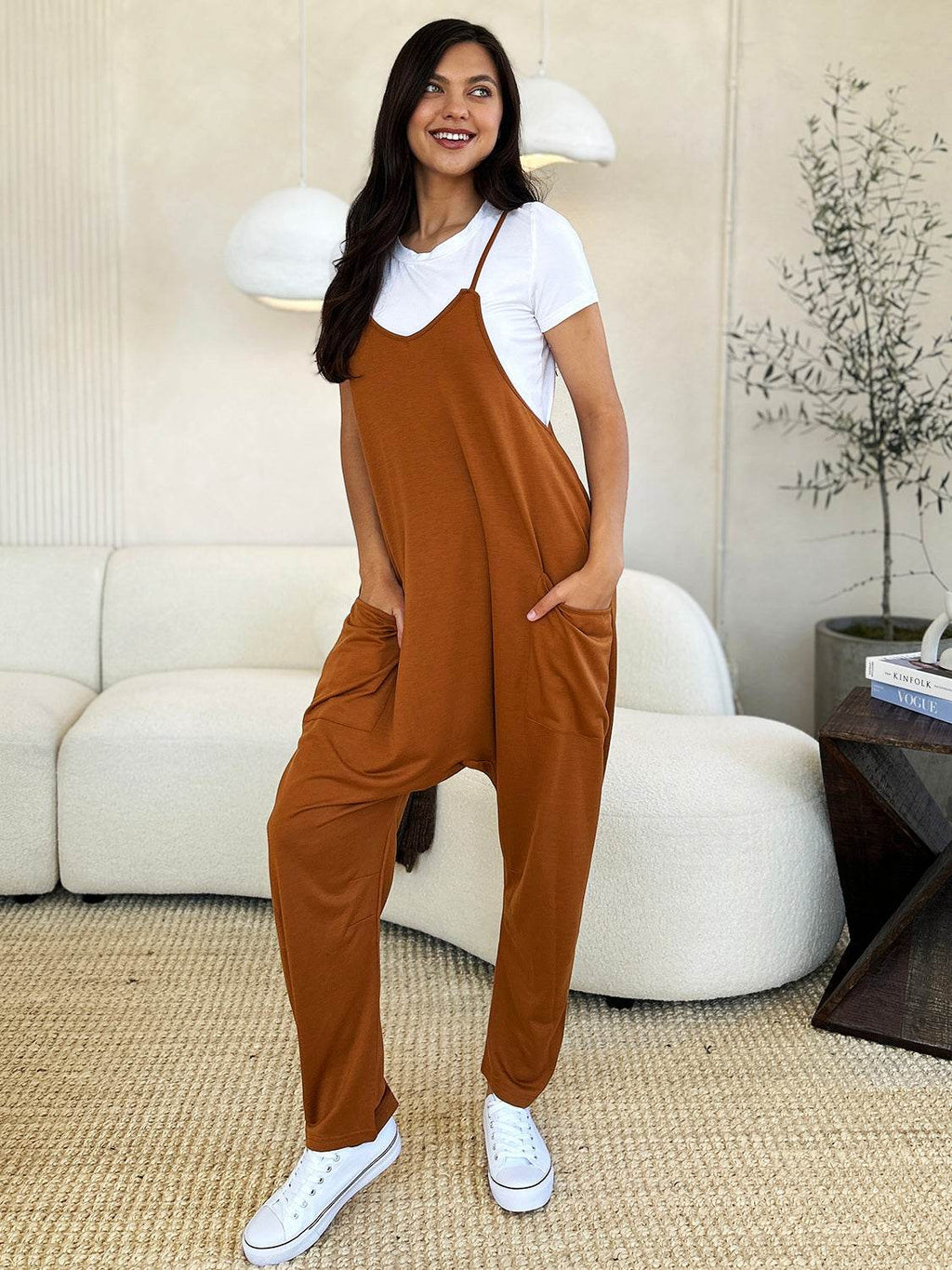 Double Take Full Size Sleeveless V-Neck Pocketed Jumpsuit - Delanoir