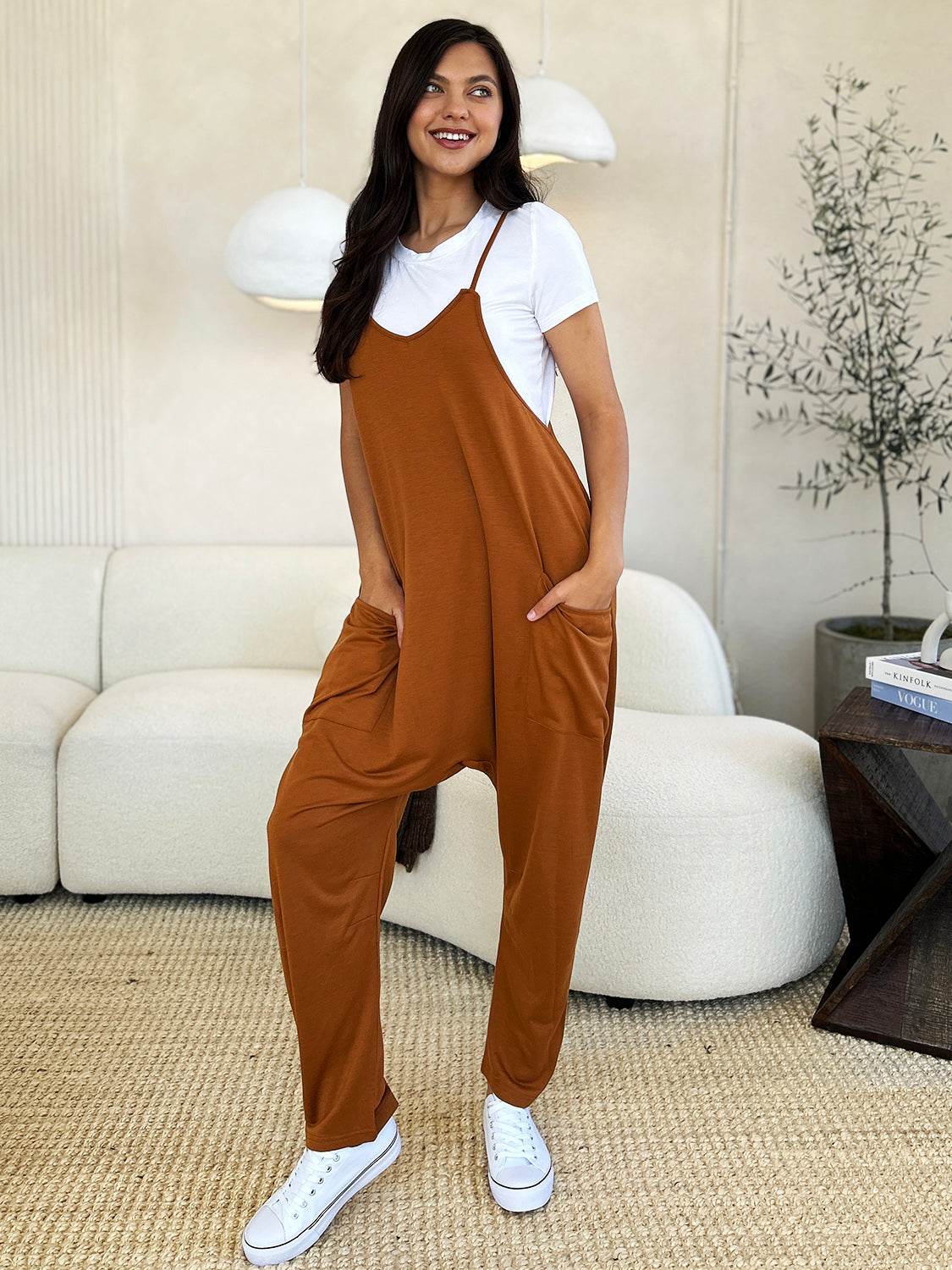 Double Take Full Size Sleeveless V-Neck Pocketed Jumpsuit - Delanoir