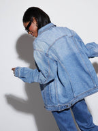 Button Up Collared Neck Denim Jacket - Delanoir