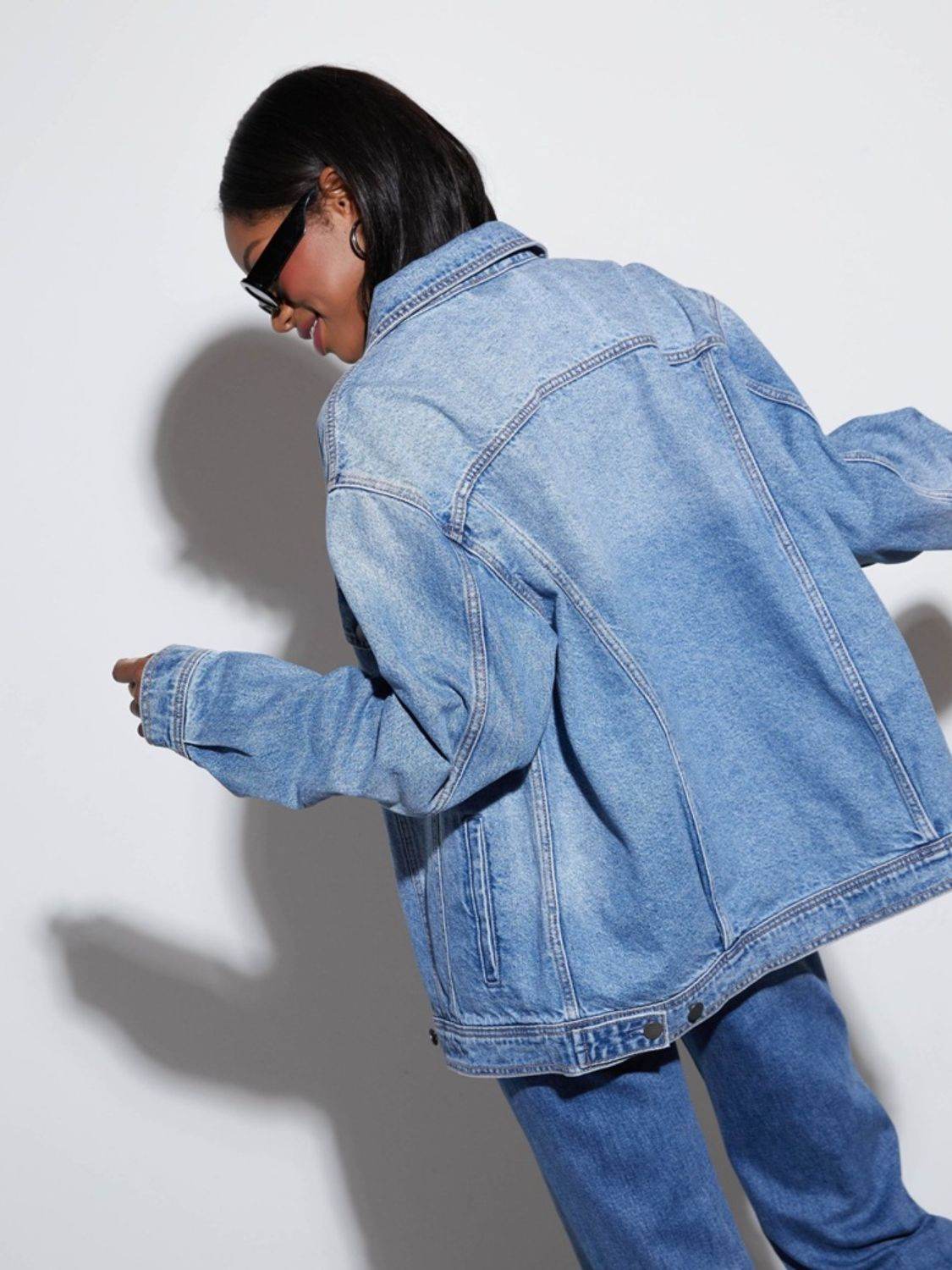 Button Up Collared Neck Denim Jacket - Delanoir