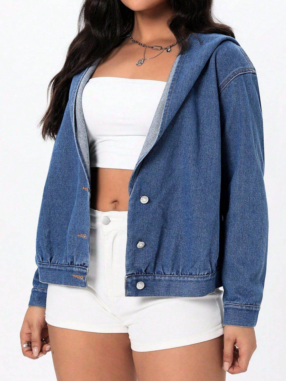 Button Up Hooded Denim Top - Delanoir