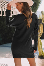 V-Neck Long Sleeve Mini Sweater Dress - Delanoir