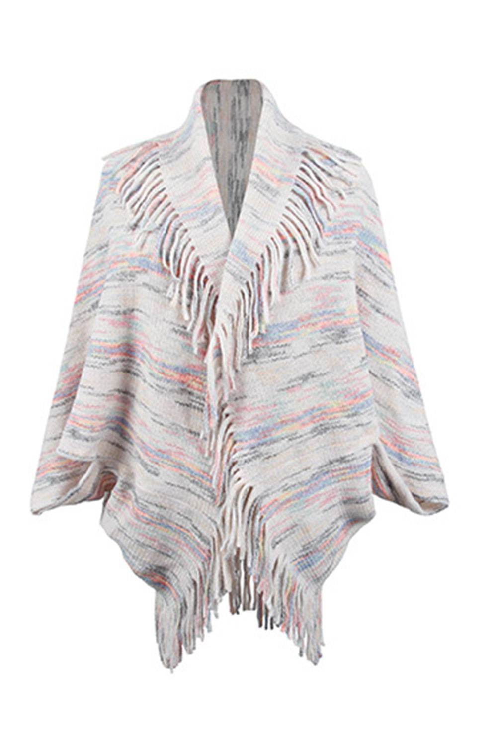 Fringe Detail Printed Poncho - Delanoir