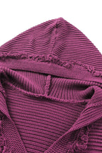 Woven Right Horizontal Ribbing Fringe Trim Hooded Sweater - Delanoir