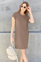 Basic Bae Full Size Round Neck Short Sleeve Dress with Pockets - Delanoir