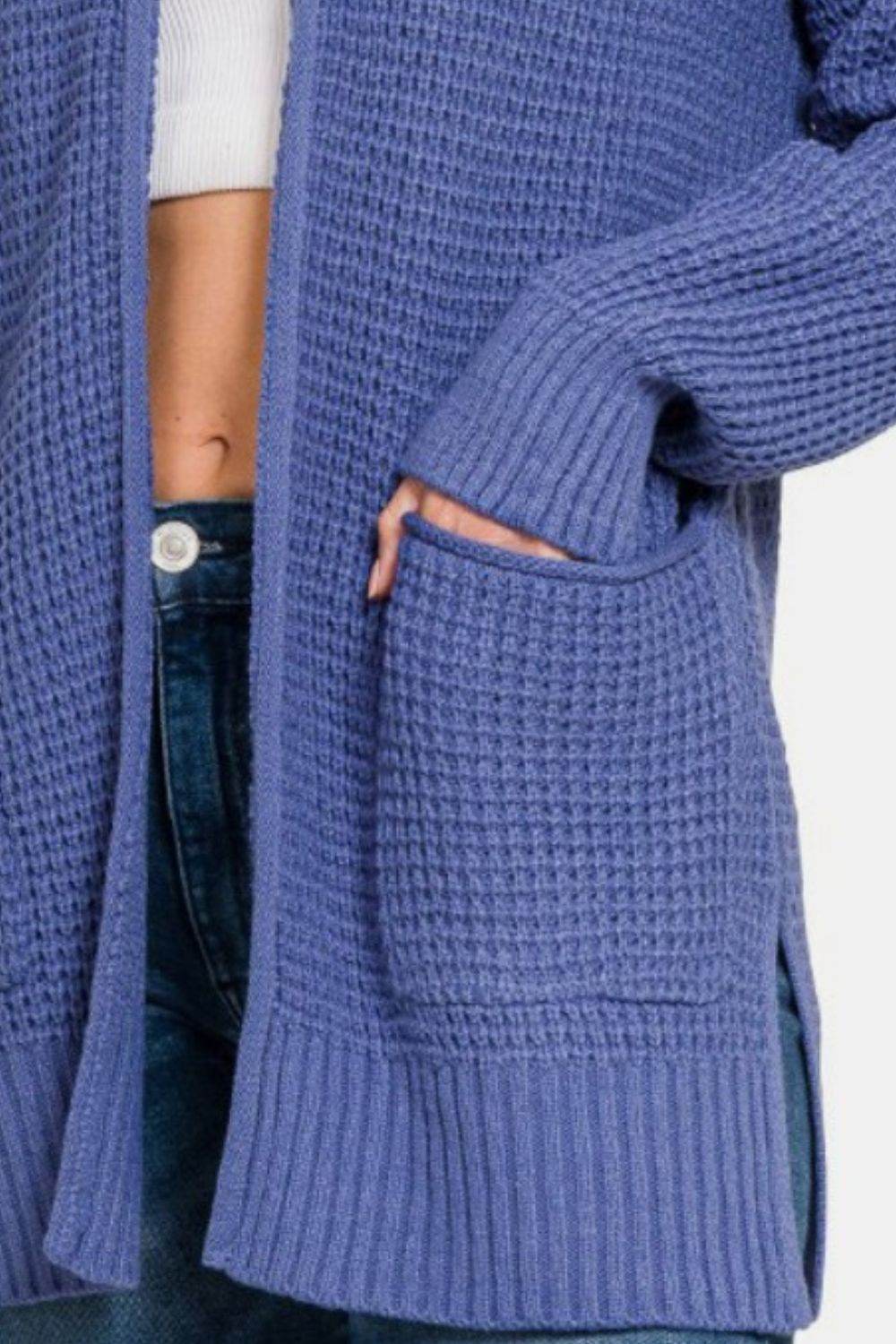 Zenana Waffle Open Front Sweater Cardigan - Delanoir